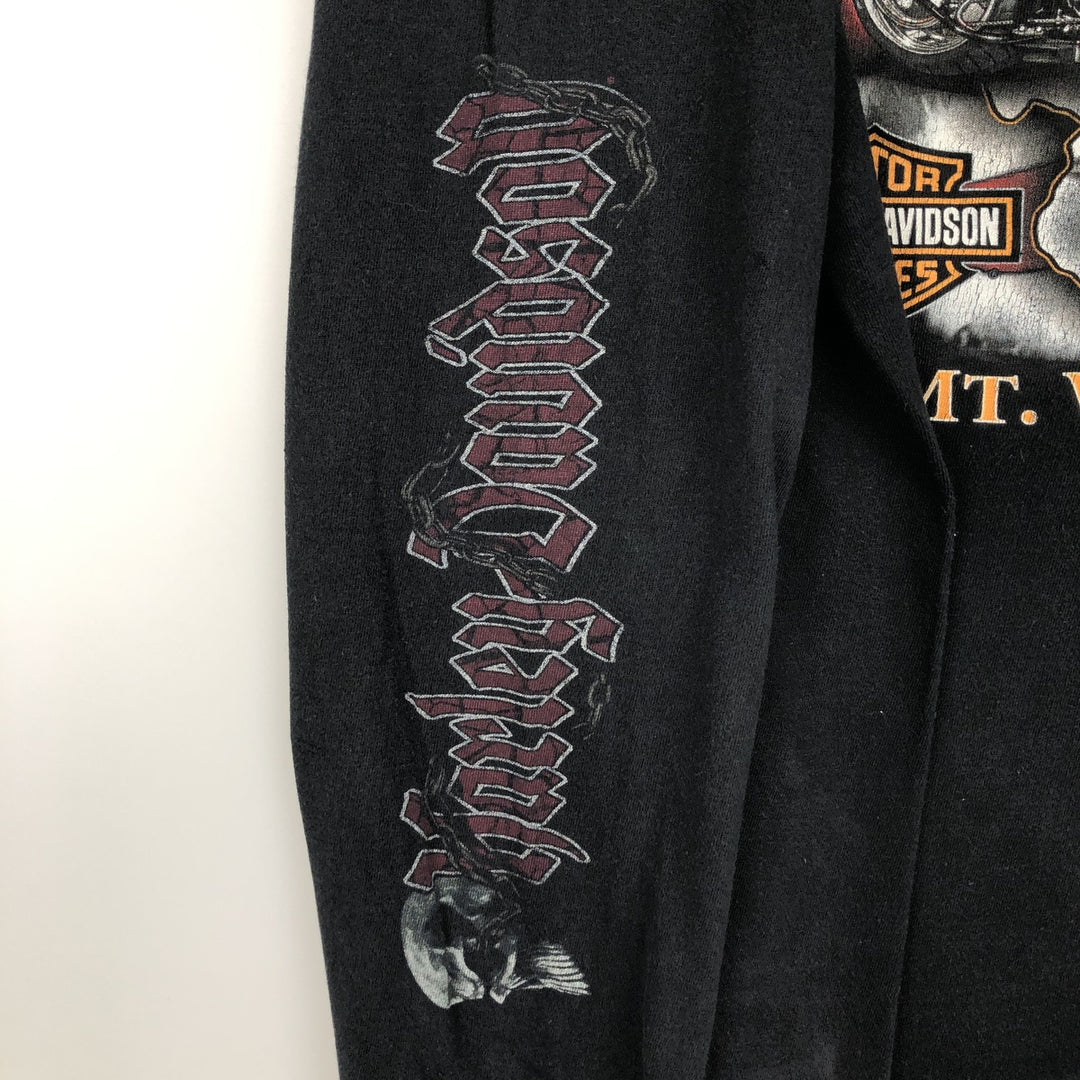 2000'S Harley-Davidson Skull Pattern Motorcycle Long-Sleeve T-Shirt (Men's Size L) cotton black type Vintage Second Hand