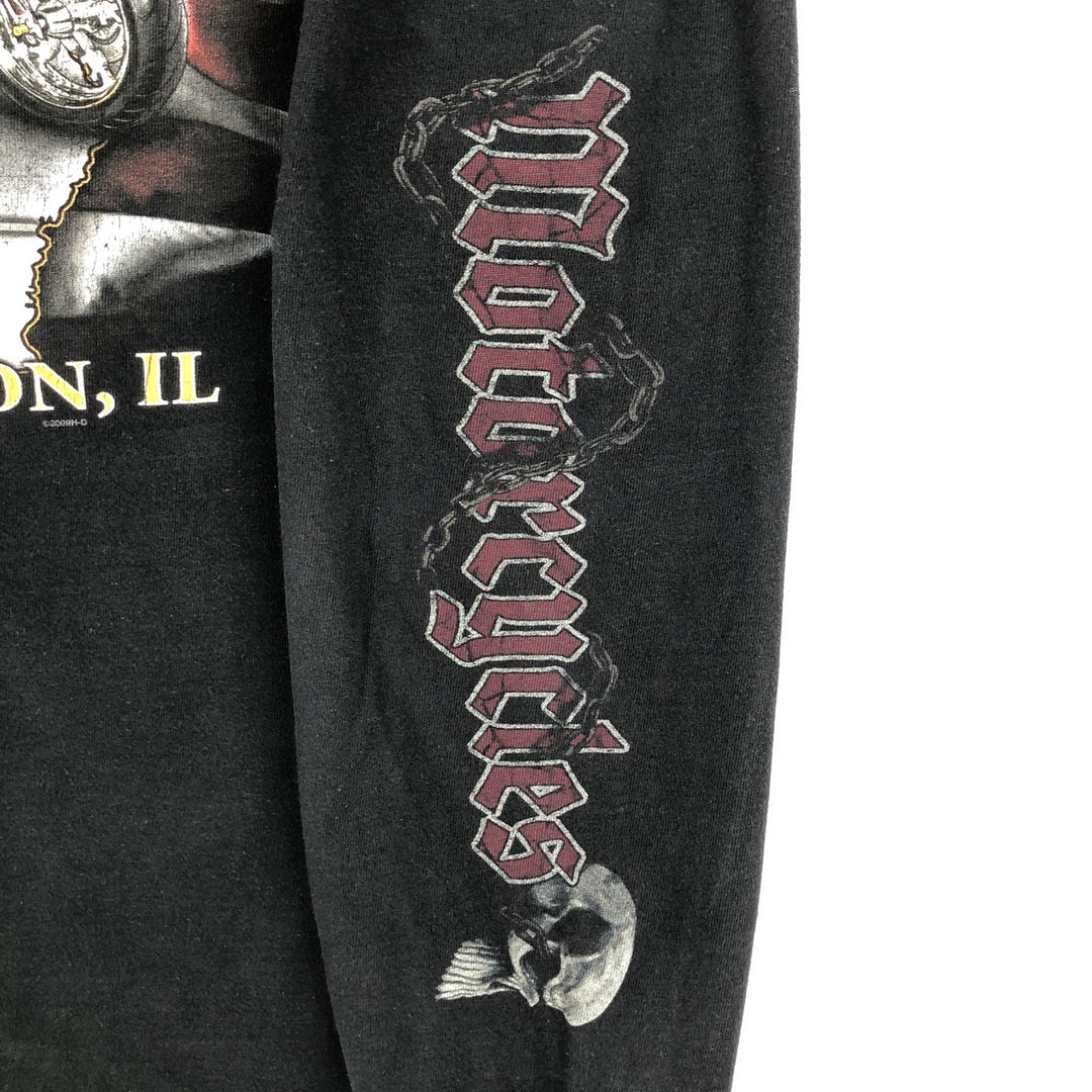 2000'S Harley-Davidson Skull Pattern Motorcycle Long-Sleeve T-Shirt (Men's Size L) cotton black type Vintage Second Hand