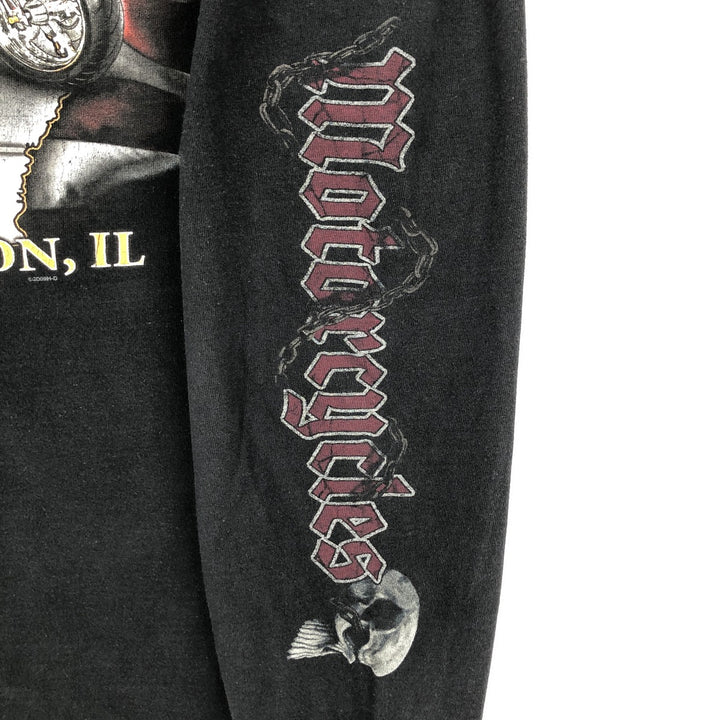 2000'S Harley-Davidson Skull Pattern Motorcycle Long-Sleeve T-Shirt (Men's Size L) cotton black type Vintage Second Hand