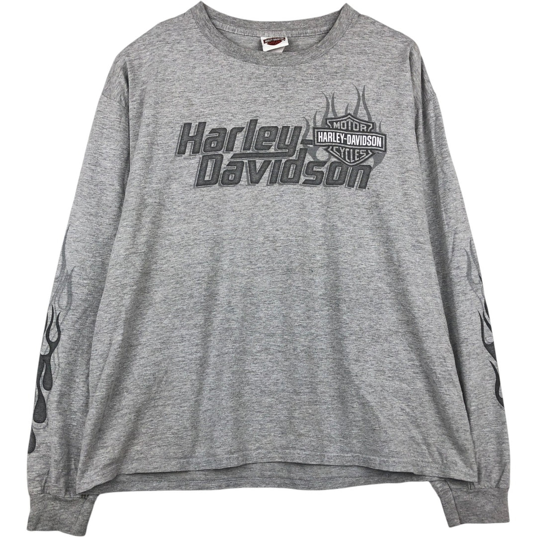 Harley-Davidson Fire Pattern Motorcycle Long-Sleeve T-Shirt (Men's XL equivalent) unclear gray type Vintage Second Hand