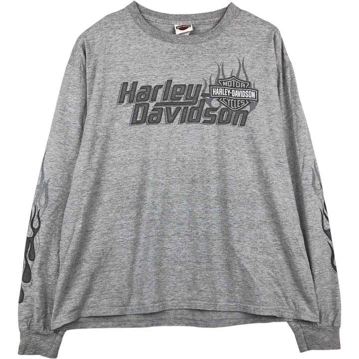 Harley-Davidson Fire Pattern Motorcycle Long-Sleeve T-Shirt (Men's XL equivalent) unclear gray type Vintage Second Hand