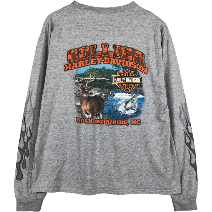 Harley-Davidson Fire Pattern Motorcycle Long-Sleeve T-Shirt (Men's XL equivalent) unclear gray type Vintage Second Hand