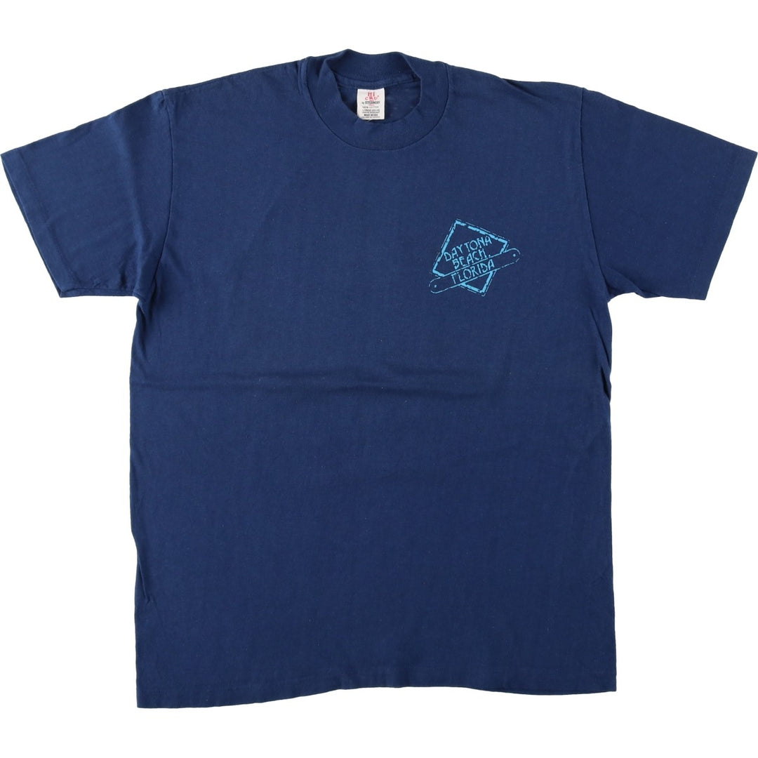 80'S Stedman HI CRU PANAMA JACK Print T-Shirt, Made in USA, Men's Size L (Equivalent), Vintage cotton navy blue type Vintage Second Hand