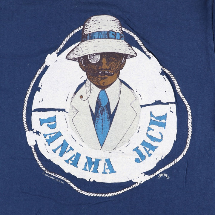 80'S Stedman HI CRU PANAMA JACK Print T-Shirt, Made in USA, Men's Size L (Equivalent), Vintage cotton navy blue type Vintage Second Hand