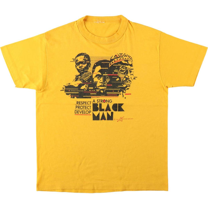 80'S printed T-shirt, women's size M equivalent, vintage. unclear yellow type Vintage Second Hand