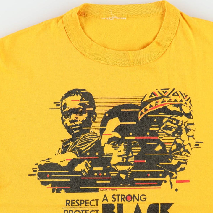 80'S printed T-shirt, women's size M equivalent, vintage. unclear yellow type Vintage Second Hand