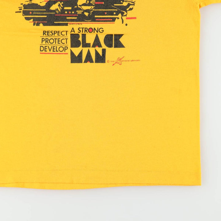 80'S printed T-shirt, women's size M equivalent, vintage. unclear yellow type Vintage Second Hand