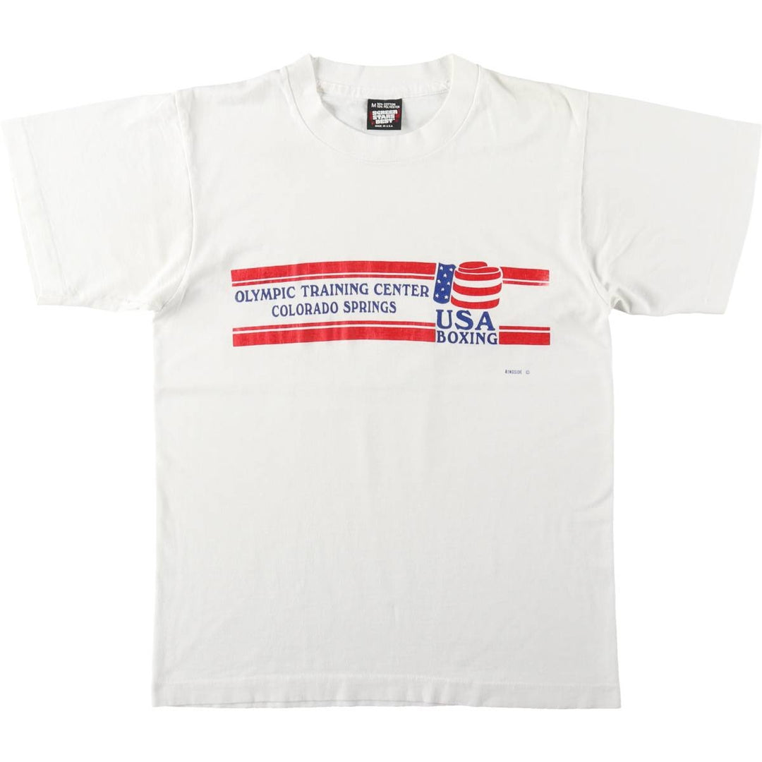 90'S Screen Stars American Boxing Federation Stars and Stripes Print T-Shirt, Made in USA, Women's Size M (approx.), Vintage cotton white type Vintage Second Hand