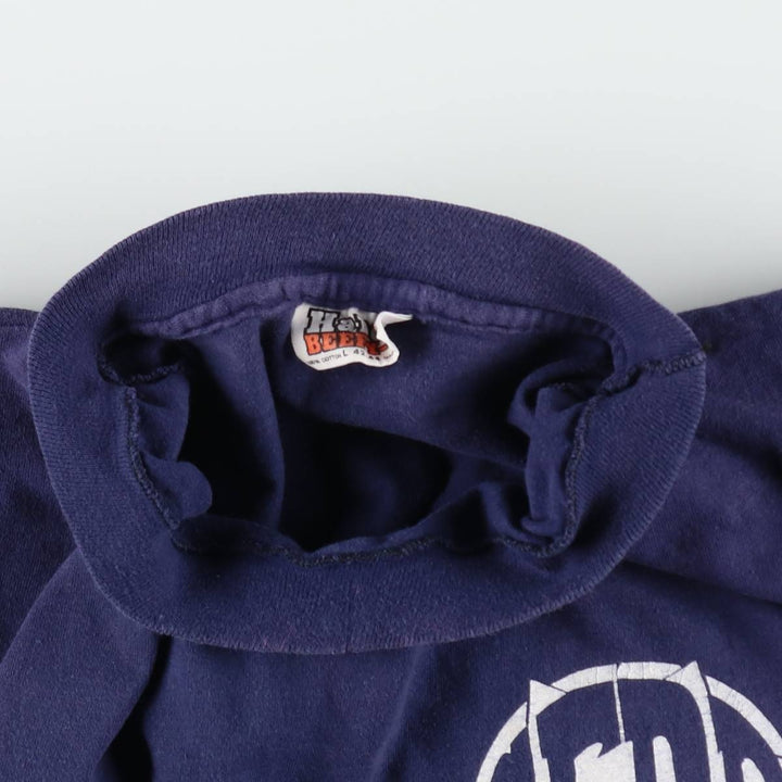 80'S Hanes Orange Tag Printed T-Shirt, Made in USA, Men's Size L (Equivalent), Vintage cotton navy blue type Vintage Second Hand