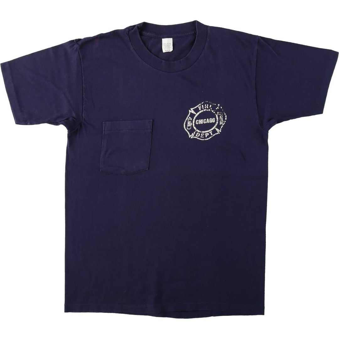 Chicago Fire Department Print T-Shirt, Made in USA, Women's Size M (approx.), Vintage cotton navy blue type Vintage Second Hand