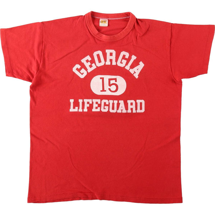 80'S Russell Lifeguard Print T-Shirt, Made in USA, Men's Size L (Equivalent), Vintage cotton red type Vintage Second Hand