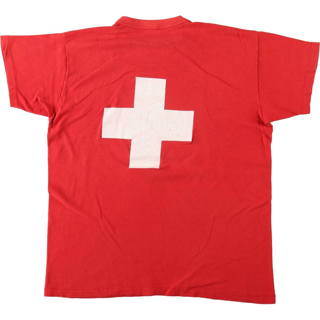 80'S Russell Lifeguard Print T-Shirt, Made in USA, Men's Size L (Equivalent), Vintage cotton red type Vintage Second Hand