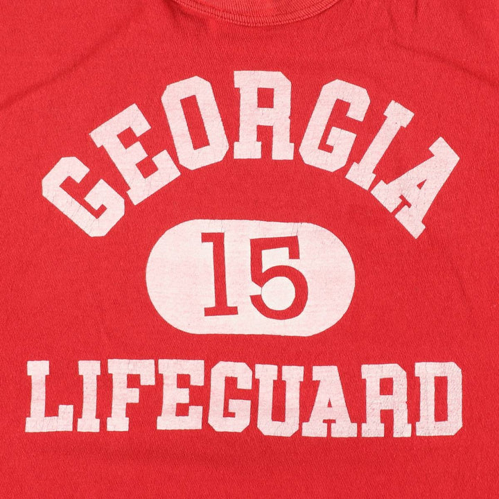 80'S Russell Lifeguard Print T-Shirt, Made in USA, Men's Size L (Equivalent), Vintage cotton red type Vintage Second Hand