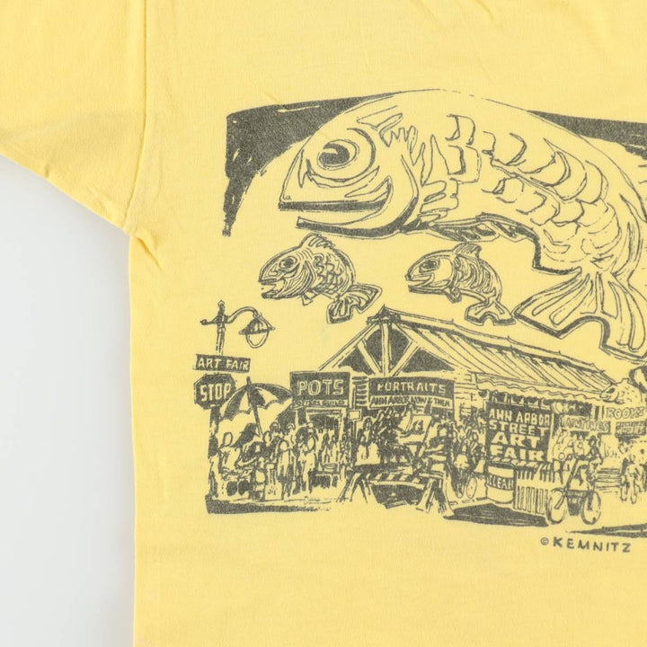 80'S Artex Milton Chemnitz Print T-Shirt, Made in USA, Women's Size S (Equivalent), Vintage cotton lemon yellow Vintage Second Hand