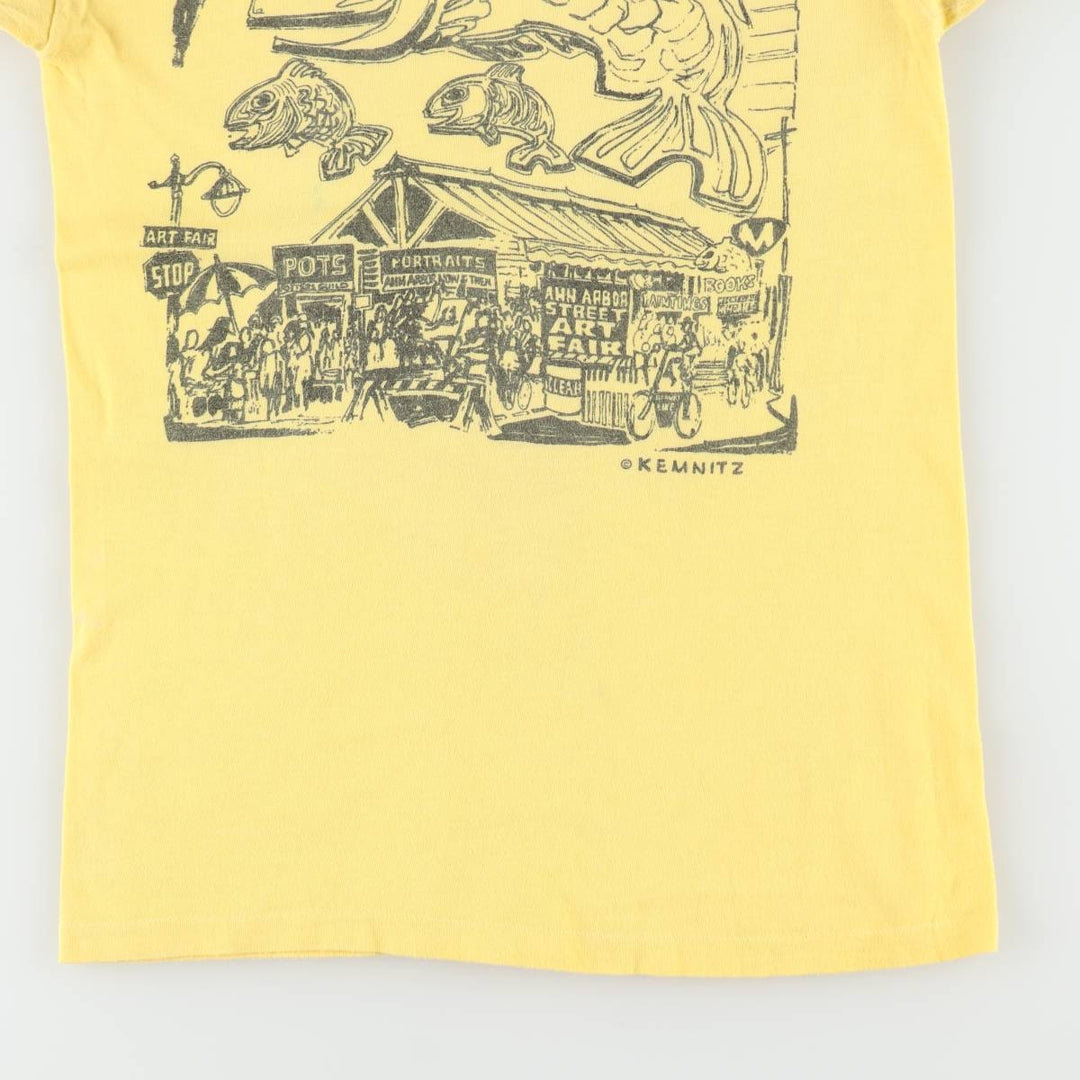 80'S Artex Milton Chemnitz Print T-Shirt, Made in USA, Women's Size S (Equivalent), Vintage cotton lemon yellow Vintage Second Hand