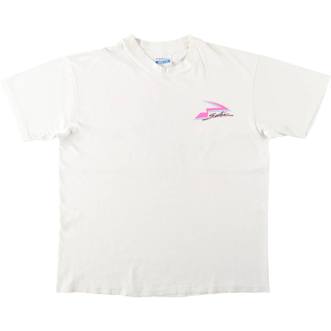 Vintage 80'S Hanes BEEFY-T Blue Tag Printed T-Shirt Made in USA Men's Size L cotton white type Vintage Second Hand