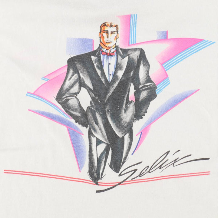 Vintage 80'S Hanes BEEFY-T Blue Tag Printed T-Shirt Made in USA Men's Size L cotton white type Vintage Second Hand