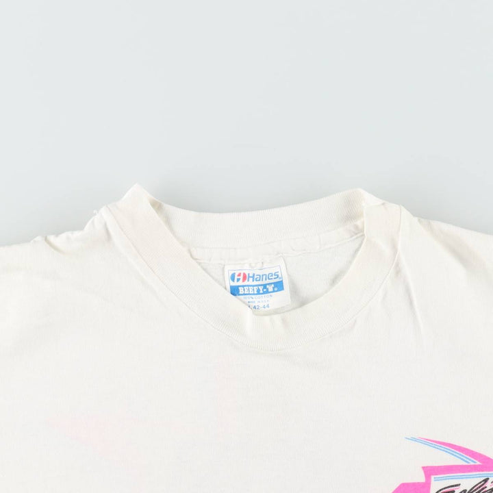 Vintage 80'S Hanes BEEFY-T Blue Tag Printed T-Shirt Made in USA Men's Size L cotton white type Vintage Second Hand