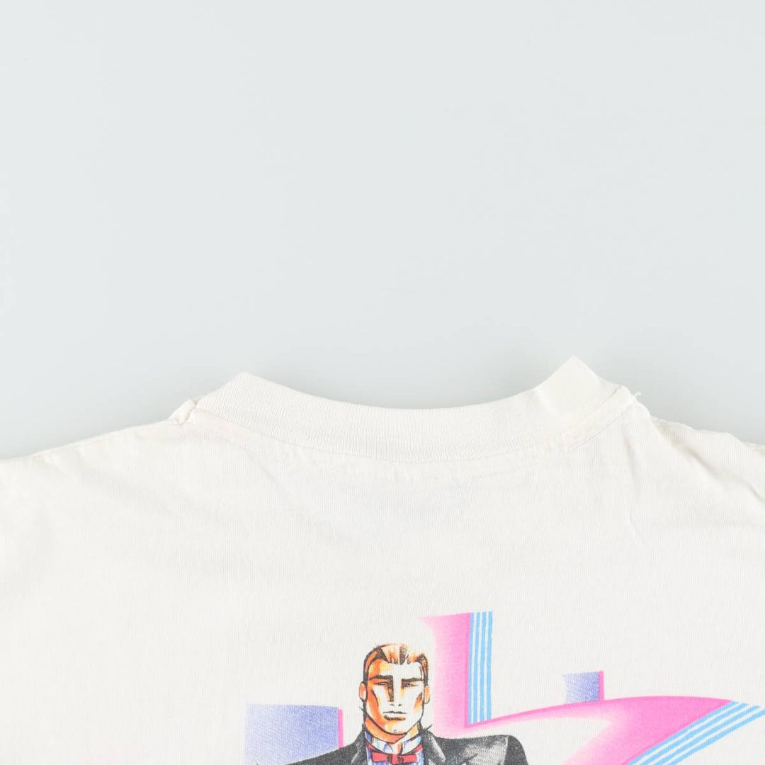 Vintage 80'S Hanes BEEFY-T Blue Tag Printed T-Shirt Made in USA Men's Size L cotton white type Vintage Second Hand