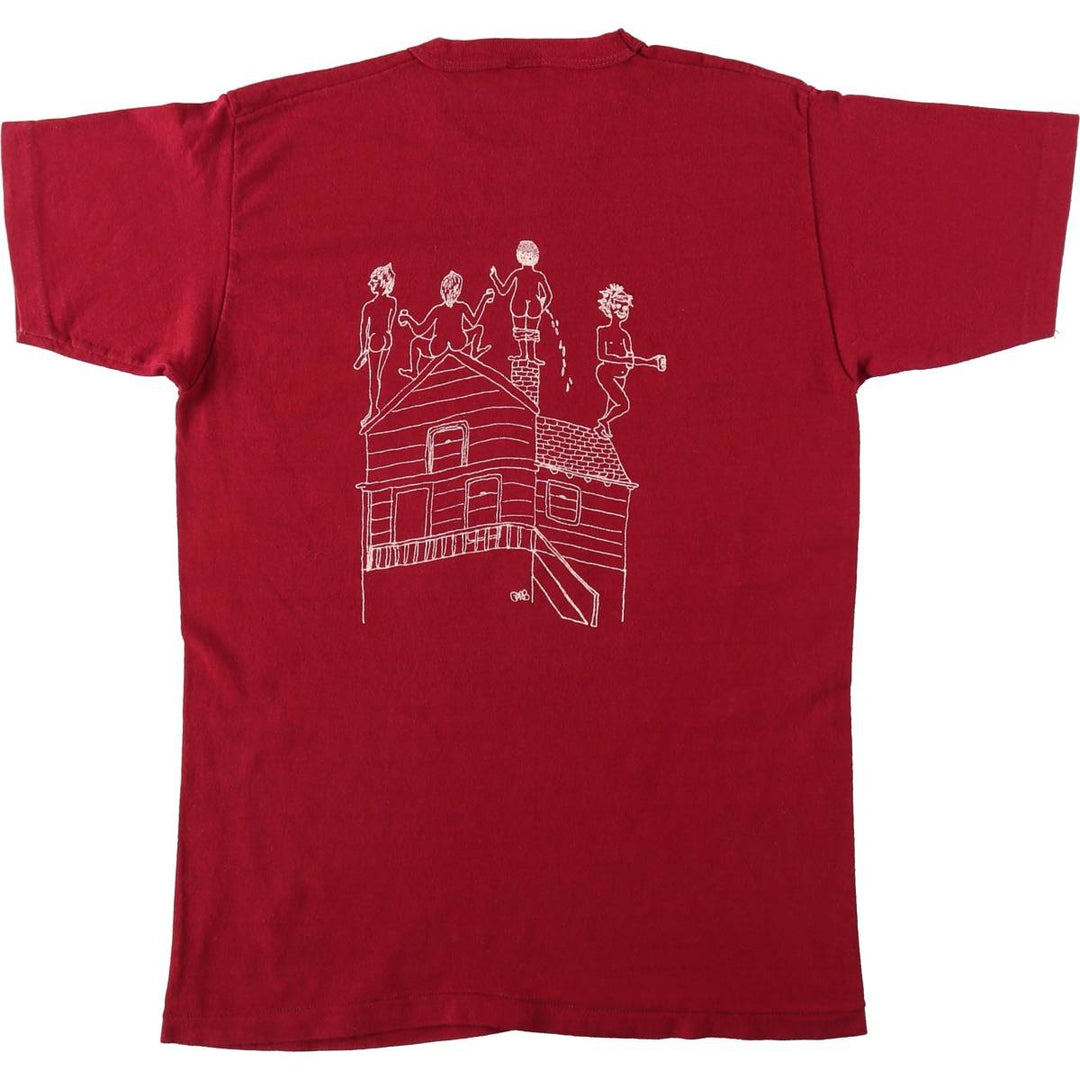 70'S Russell Print T-Shirt, Made in USA, Men's Size M (Equivalent), Vintage cotton wine-red Vintage Second Hand