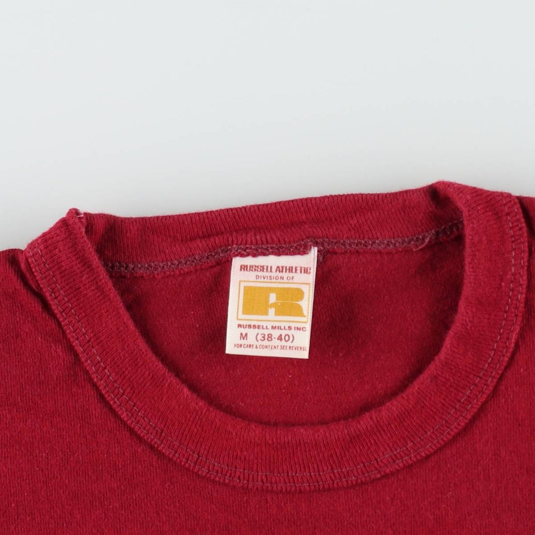 70'S Russell Print T-Shirt, Made in USA, Men's Size M (Equivalent), Vintage cotton wine-red Vintage Second Hand