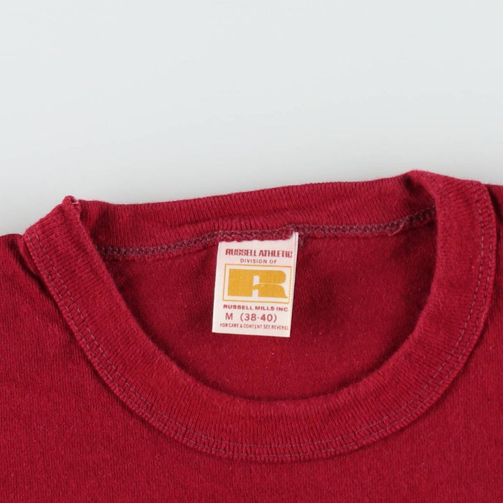 70'S Russell Print T-Shirt, Made in USA, Men's Size M (Equivalent), Vintage cotton wine-red Vintage Second Hand