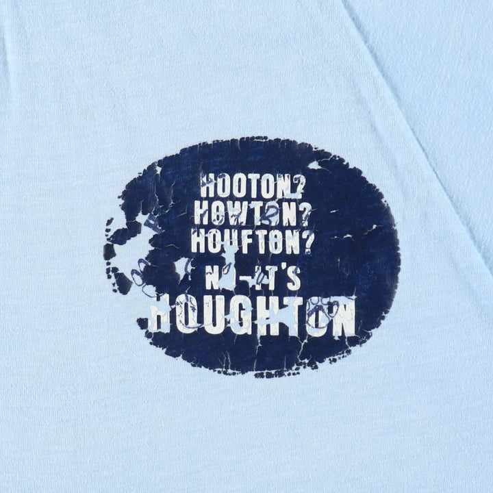 70'S Champion Bar Tag Print T-Shirt, Made in USA, Women's Size L (Equivalent), Vintage polyester Blue type light blue Vintage Second Hand