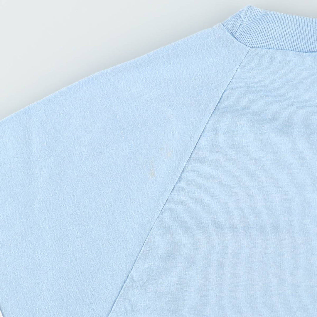 70'S Champion Bar Tag Print T-Shirt, Made in USA, Women's Size L (Equivalent), Vintage polyester Blue type light blue Vintage Second Hand