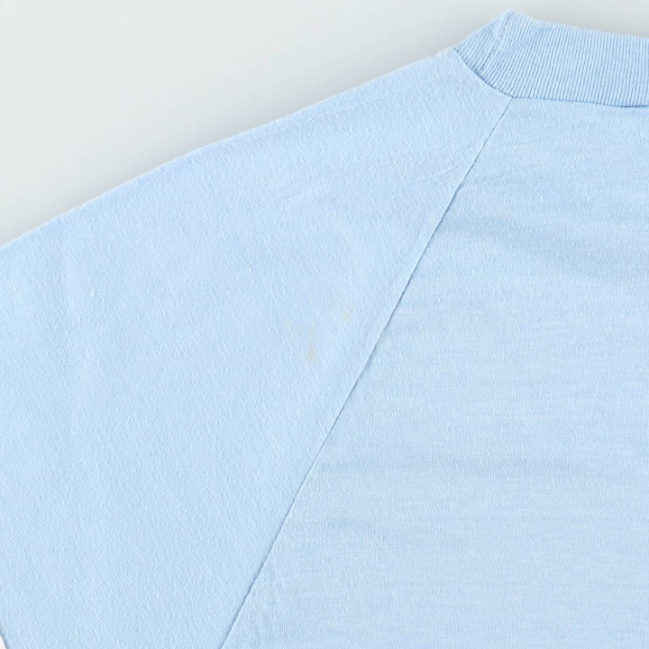 70'S Champion Bar Tag Print T-Shirt, Made in USA, Women's Size L (Equivalent), Vintage polyester Blue type light blue Vintage Second Hand