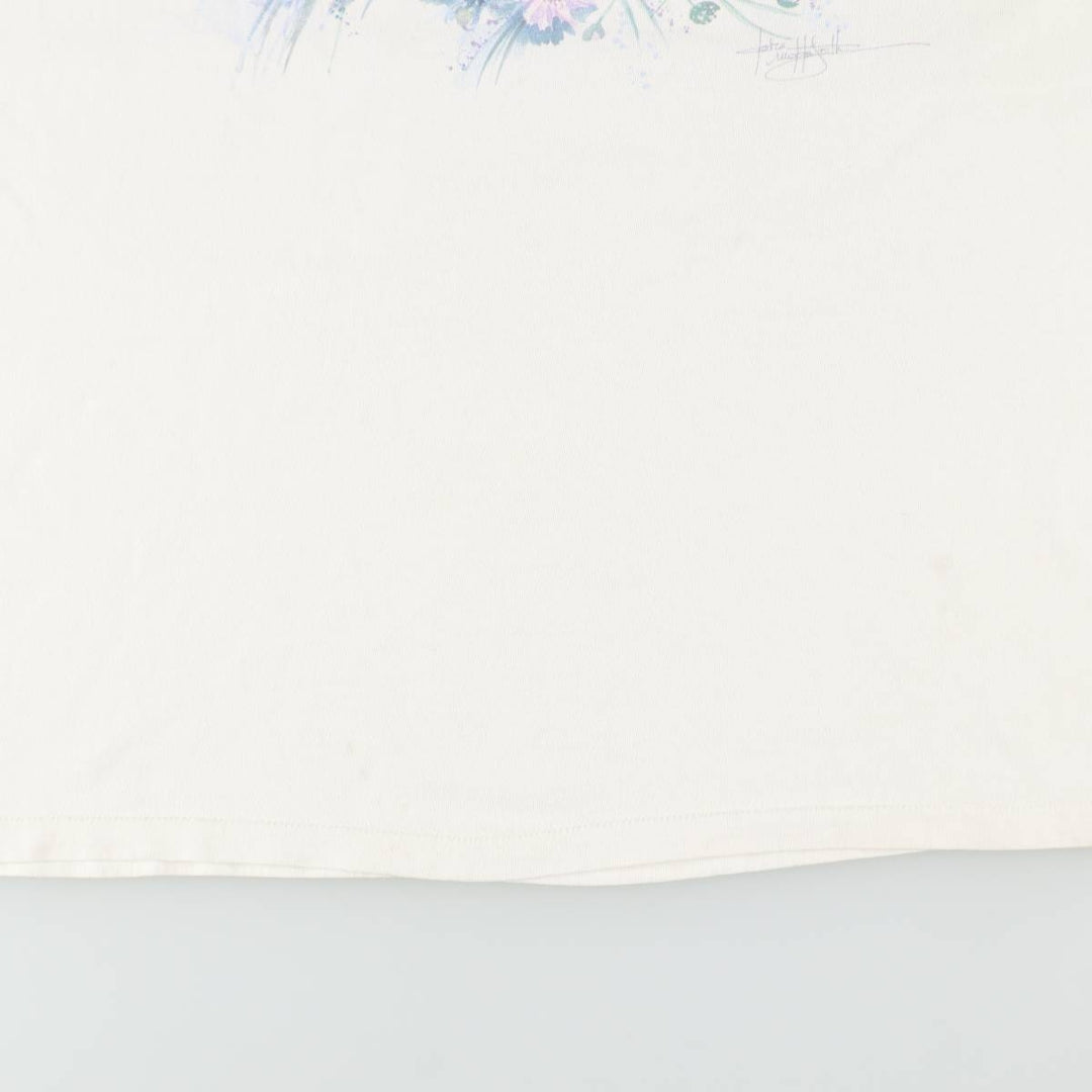 90'S Anvil Floral Art T-Shirt, Made in USA, Women's Size XL (Vintage) cotton white type Vintage Second Hand