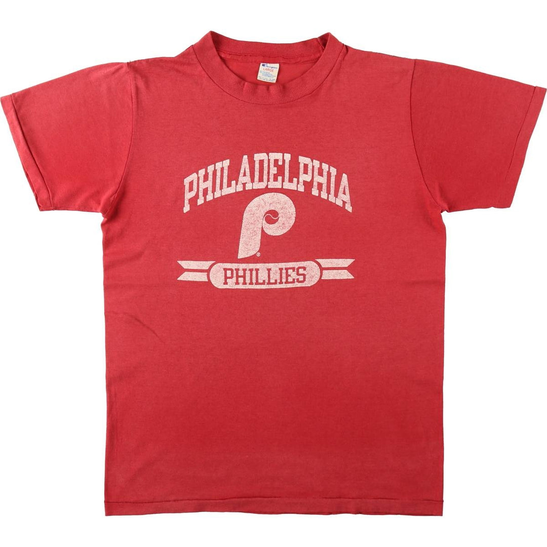 80'S Champion Tricot Tag Philadelphia Phillies Sports Print T-Shirt, Women's Size L (approx.), Vintage polyester red type Vintage Second Hand