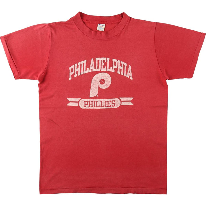 80'S Champion Tricot Tag Philadelphia Phillies Sports Print T-Shirt, Women's Size L (approx.), Vintage polyester red type Vintage Second Hand
