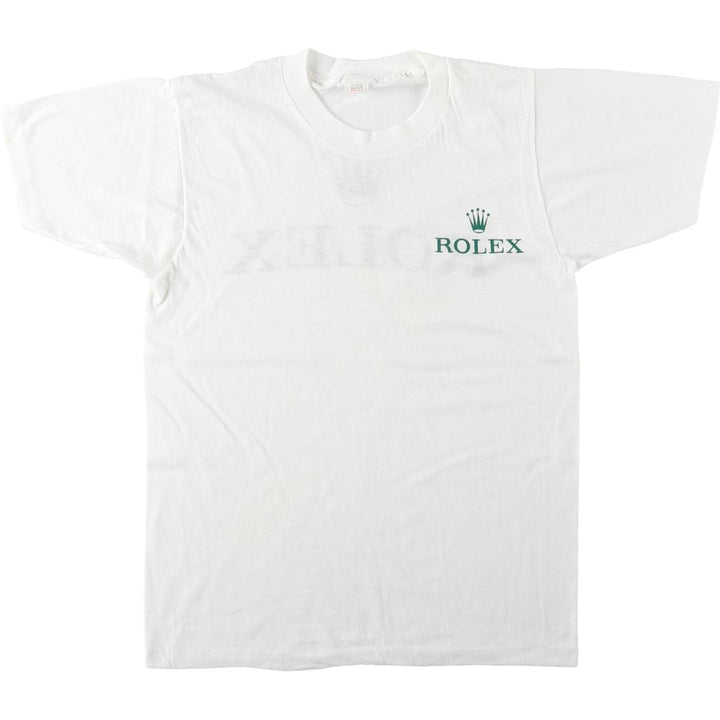~90'S ROLEX advertising T-shirt, Made in USA, Men's size M, Vintage polyester white type Vintage Second Hand