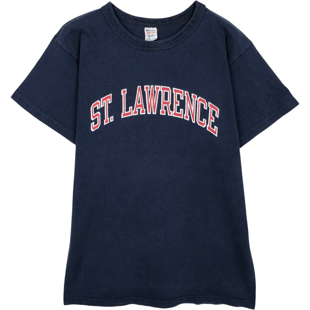 80'S Champion Tricolor Tag College T-Shirt, Made in USA, Women's Size M (Equivalent), Vintage cotton navy blue type Vintage Second Hand