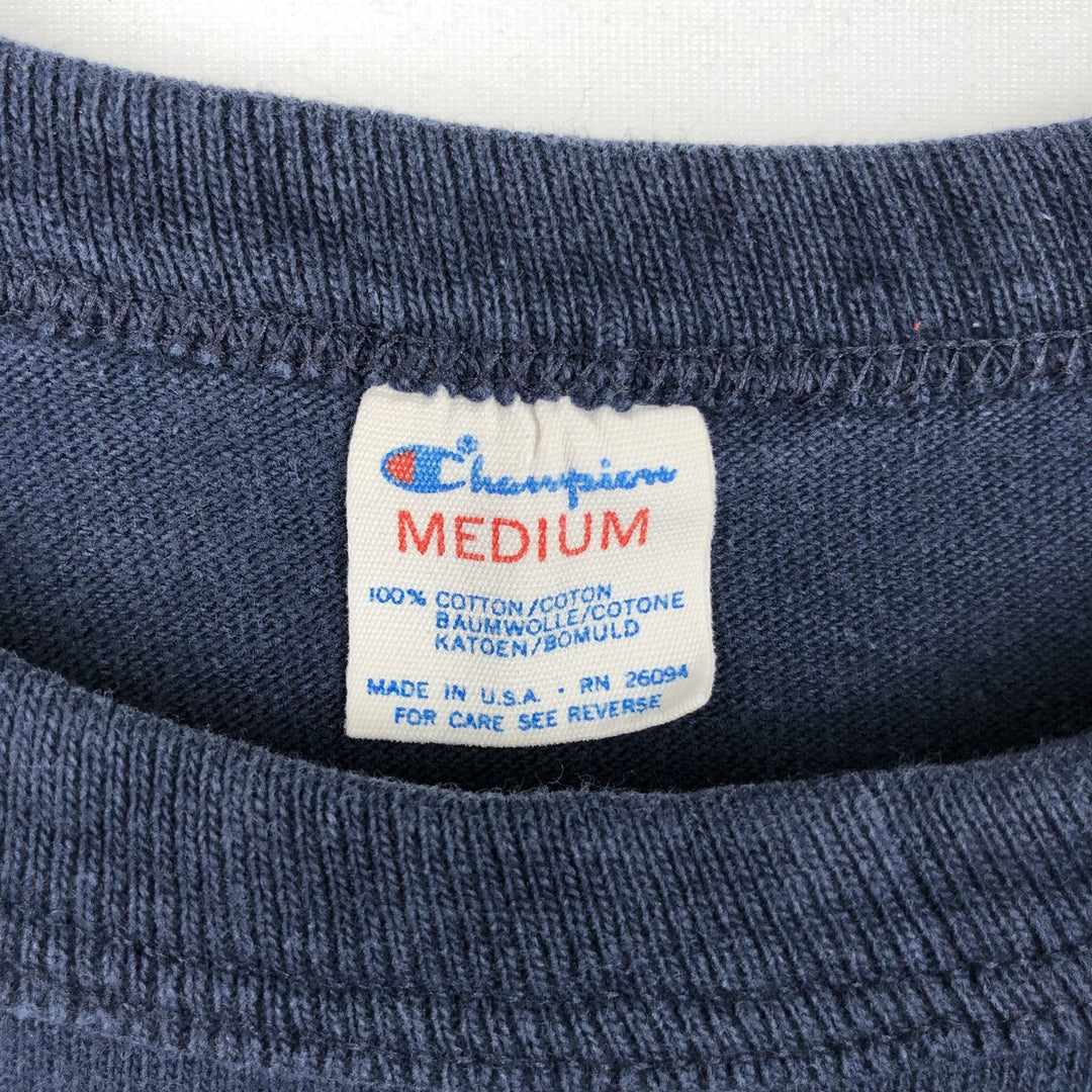 80'S Champion Tricolor Tag College T-Shirt, Made in USA, Women's Size M (Equivalent), Vintage cotton navy blue type Vintage Second Hand