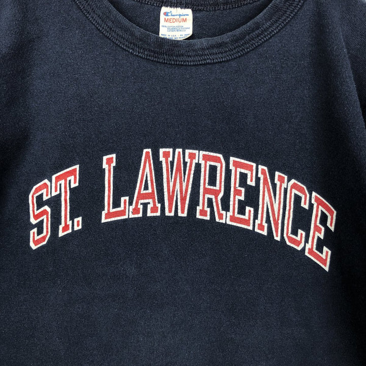 80'S Champion Tricolor Tag College T-Shirt, Made in USA, Women's Size M (Equivalent), Vintage cotton navy blue type Vintage Second Hand