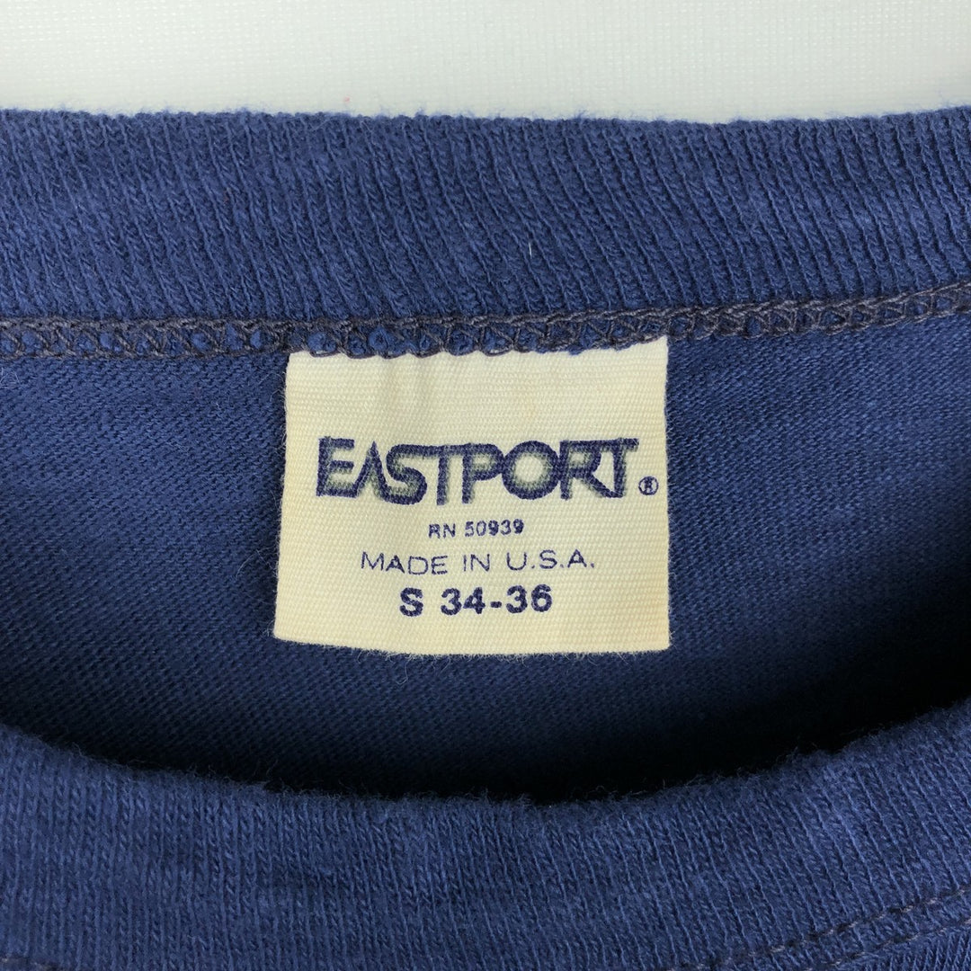80'S Eastport College T-shirt, Made in USA, Men's Size S (approx.), Vintage cotton navy blue type Vintage Second Hand