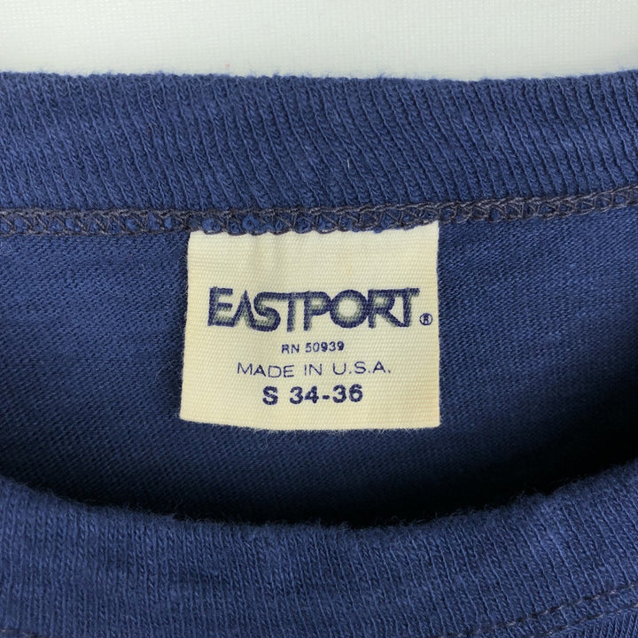80'S Eastport College T-shirt, Made in USA, Men's Size S (approx.), Vintage cotton navy blue type Vintage Second Hand
