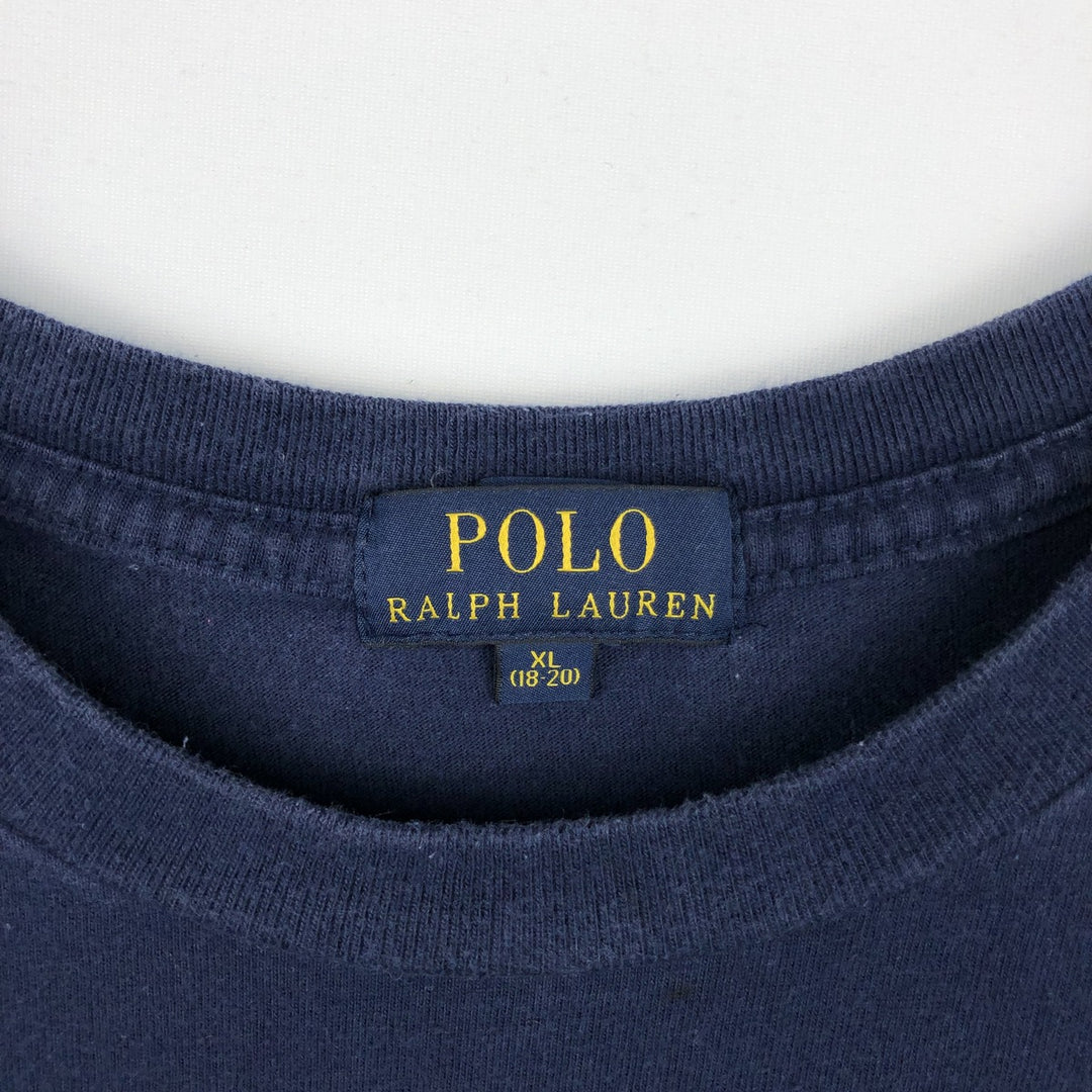 Ralph Lauren POLO RALPH LAUREN Short-Sleeve T-Shirt with One-Point Logo, Women's Size M (approx.) cotton navy blue type Vintage Second Hand