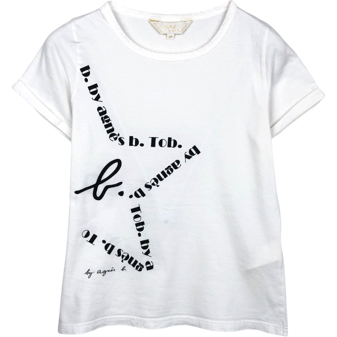 agnes b. To b.by agnes b. Short-sleeved printed T-shirt, women's size S (equivalent) cotton white type Vintage Second Hand