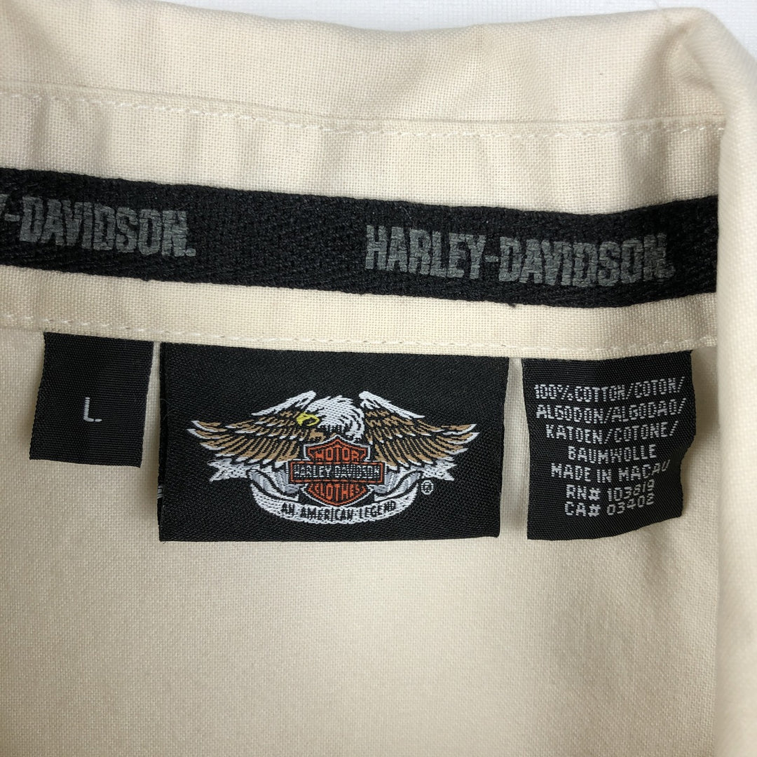 Harley-Davidson Motorcycle Long-Sleeve Cotton Work Shirt, Women's Size L (approx.) cotton ivory Vintage Second Hand
