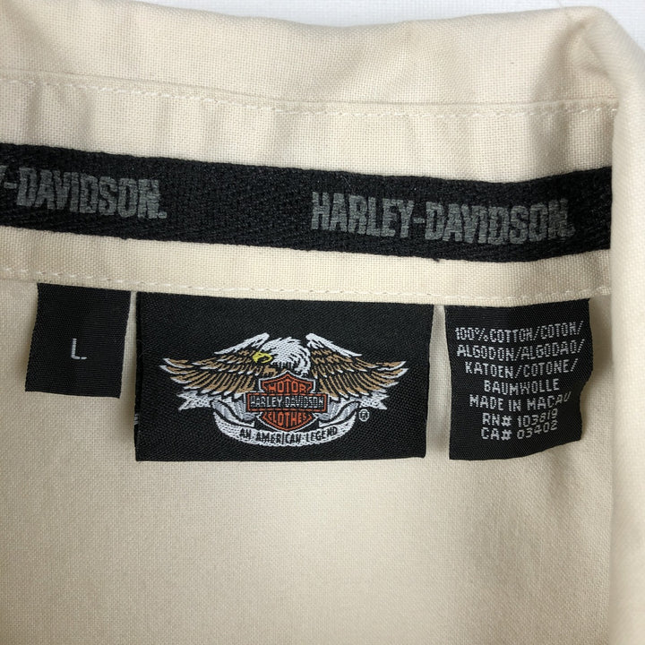 Harley-Davidson Motorcycle Long-Sleeve Cotton Work Shirt, Women's Size L (approx.) cotton ivory Vintage Second Hand