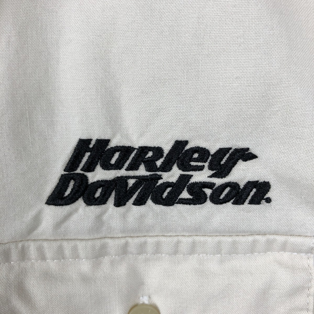 Harley-Davidson Motorcycle Long-Sleeve Cotton Work Shirt, Women's Size L (approx.) cotton ivory Vintage Second Hand