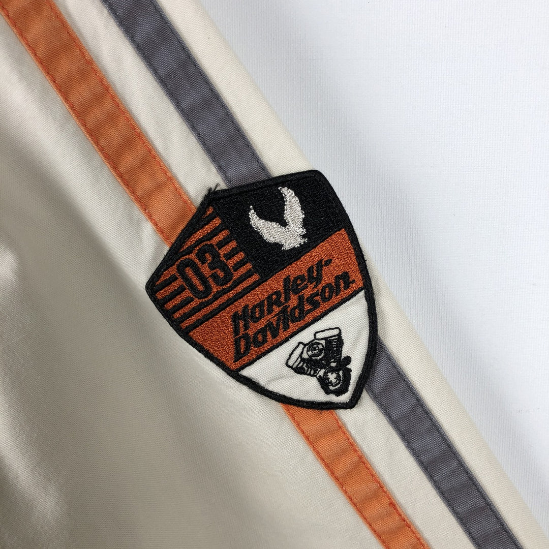 Harley-Davidson Motorcycle Long-Sleeve Cotton Work Shirt, Women's Size L (approx.) cotton ivory Vintage Second Hand