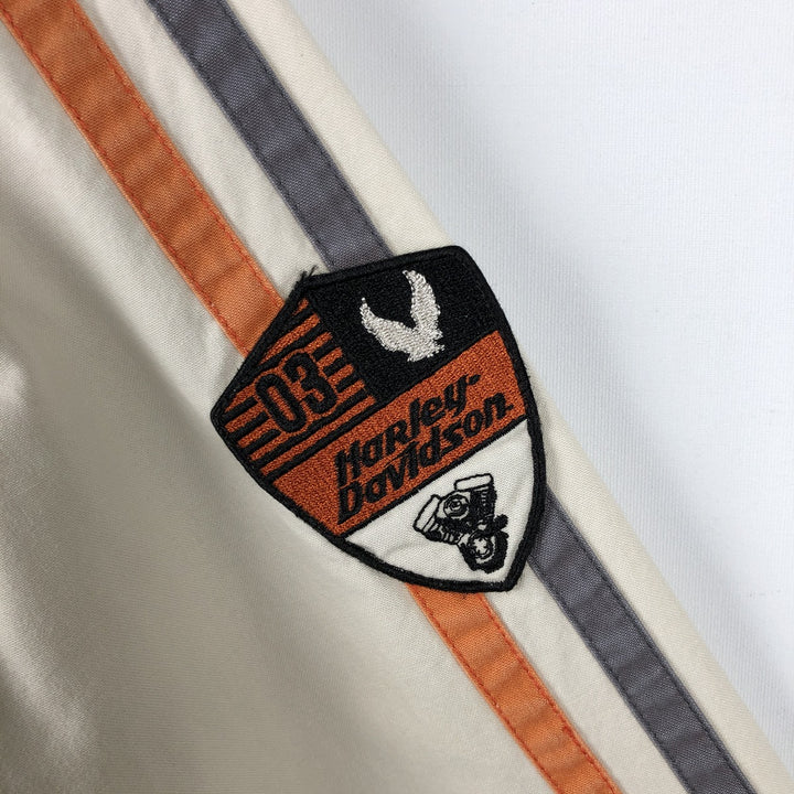 Harley-Davidson Motorcycle Long-Sleeve Cotton Work Shirt, Women's Size L (approx.) cotton ivory Vintage Second Hand