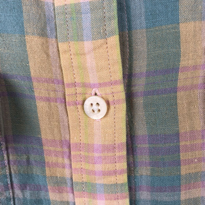 Ralph Lauren LAUREN Check Pattern Long-Sleeve Cotton x Linen Shirt, Women's Size S (approx.) linen Blue type light blue Vintage Second Hand