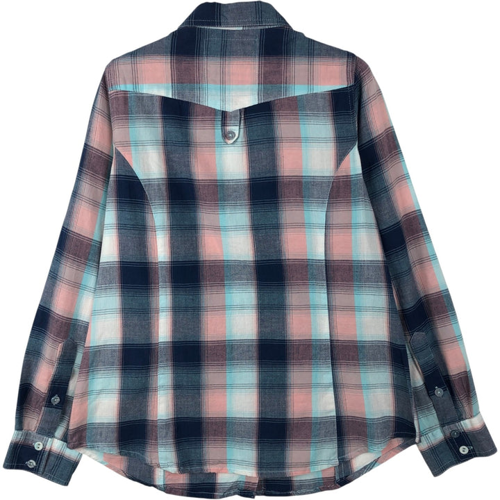 Atmosphere Check Pattern Long-Sleeve Western Shirt (Women's Size XS) cotton pink type Vintage Second Hand
