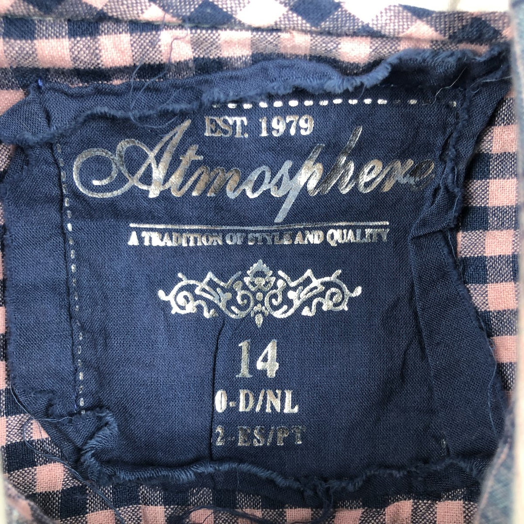 Atmosphere Check Pattern Long-Sleeve Western Shirt (Women's Size XS) cotton pink type Vintage Second Hand