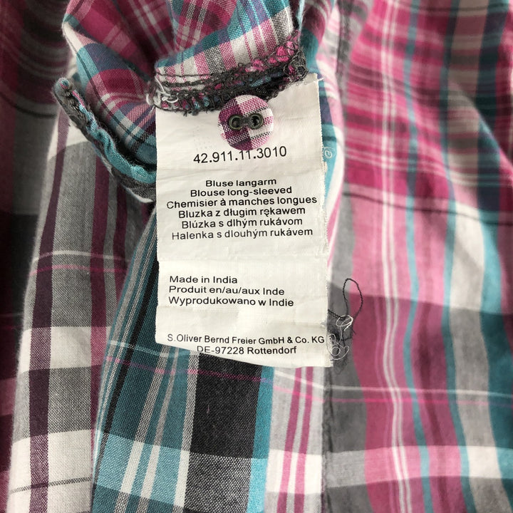 s.Oliver QS Check Pattern Long-Sleeve Western Shirt, Women's Size S (Equivalent), Skipper Neck cotton Blue type light blue Vintage Second Hand