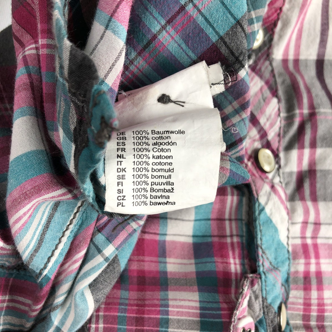 s.Oliver QS Check Pattern Long-Sleeve Western Shirt, Women's Size S (Equivalent), Skipper Neck cotton Blue type light blue Vintage Second Hand